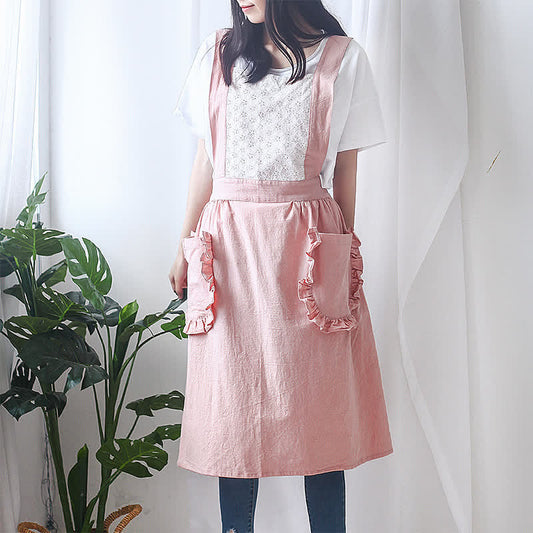 Tablier simple en coton et lin avec poches