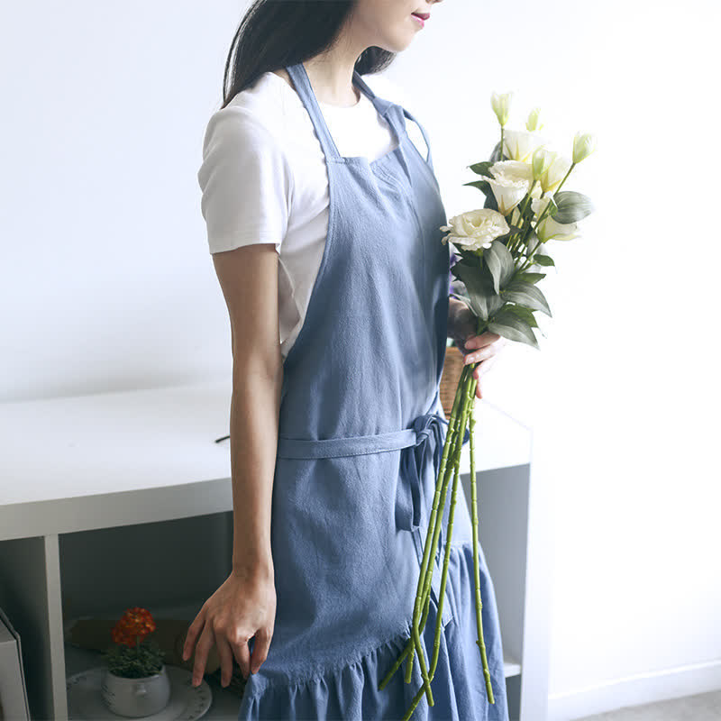 Tablier ajustable en lin de coton uni