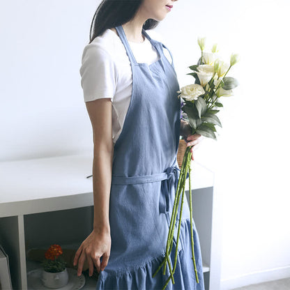 Tablier ajustable en lin de coton uni