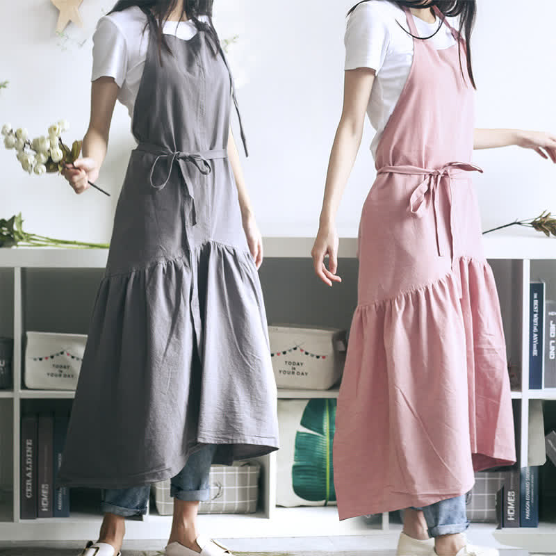 Tablier ajustable en lin de coton uni