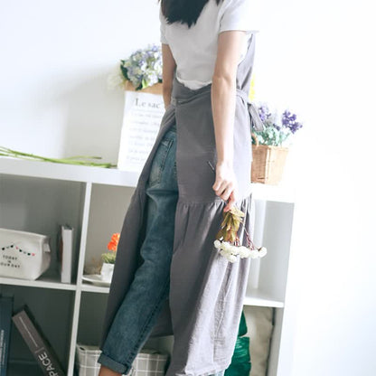 Tablier ajustable en lin de coton uni