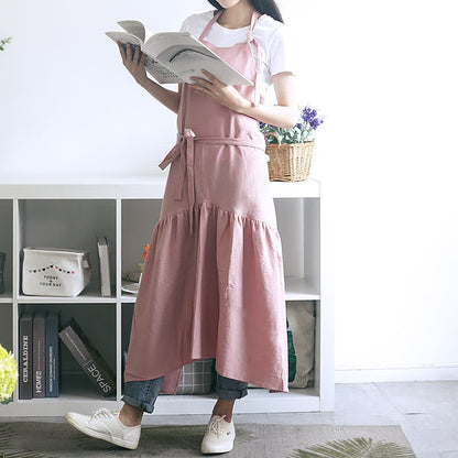 Tablier ajustable en lin de coton uni