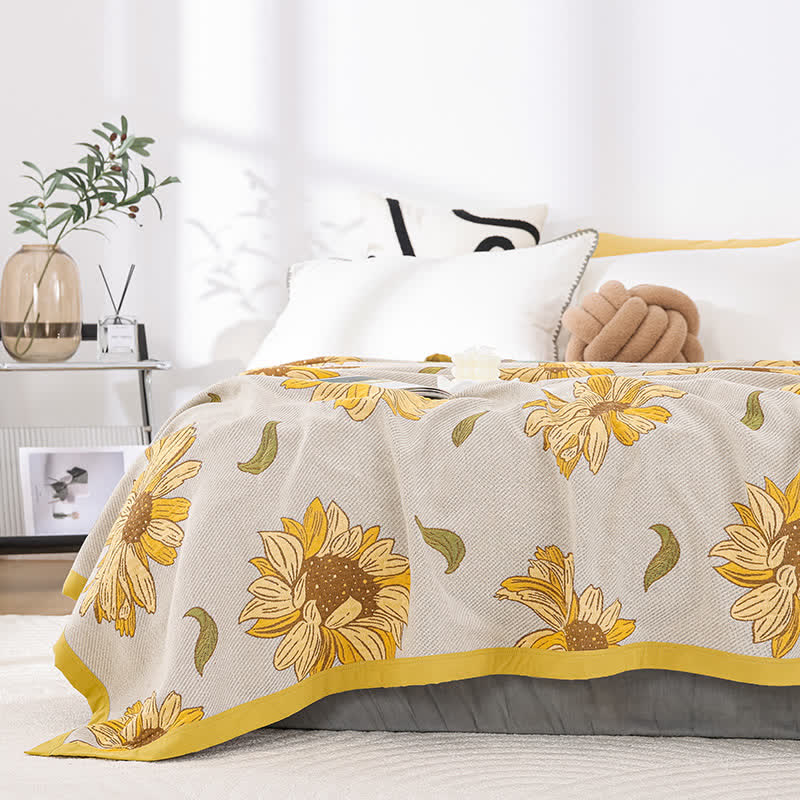 Couette en gaze de coton douce avec motif tournesol
