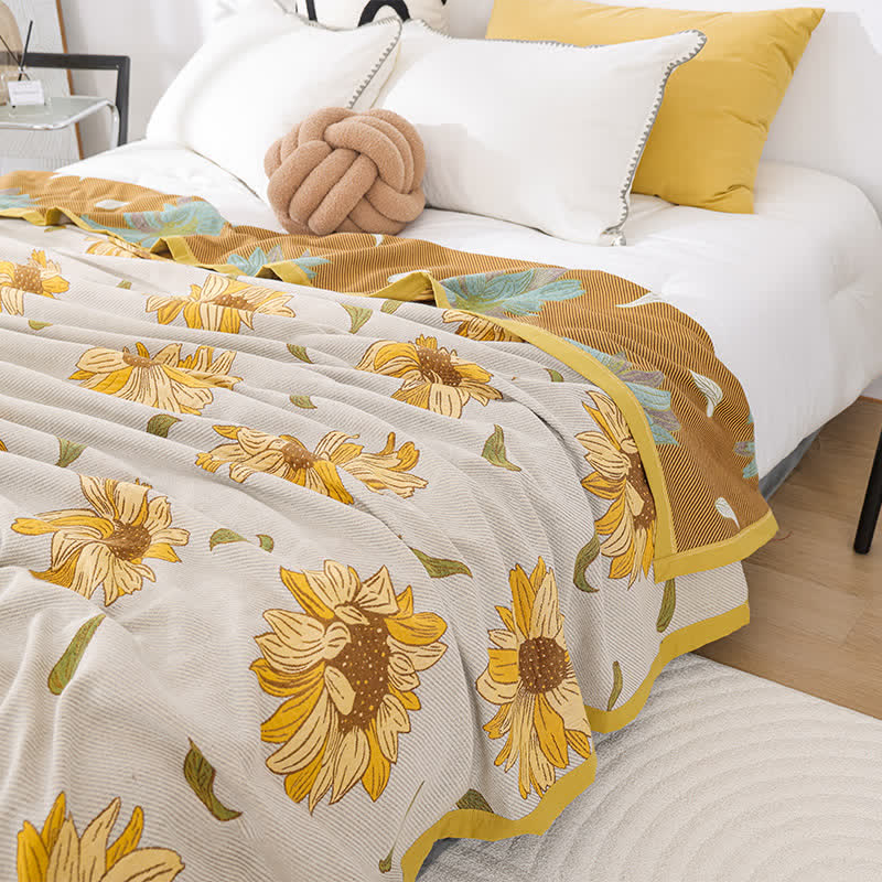 Couette en gaze de coton douce avec motif tournesol