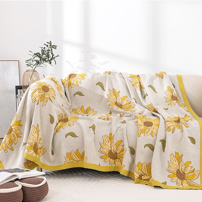Couette en gaze de coton douce avec motif tournesol