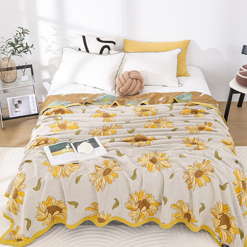 Couette en gaze de coton douce avec motif tournesol