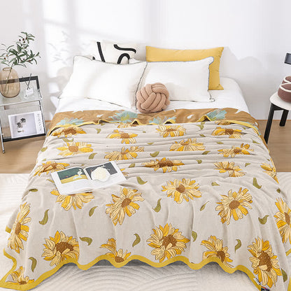 Couette en gaze de coton douce avec motif tournesol