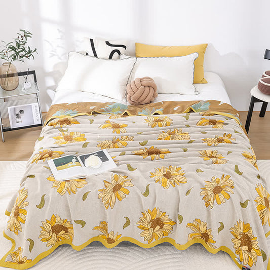 Couette en gaze de coton douce avec motif tournesol