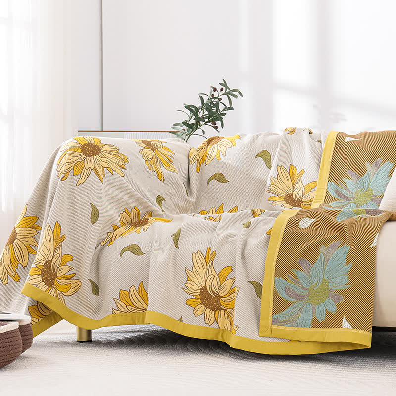 Couette en gaze de coton douce avec motif tournesol