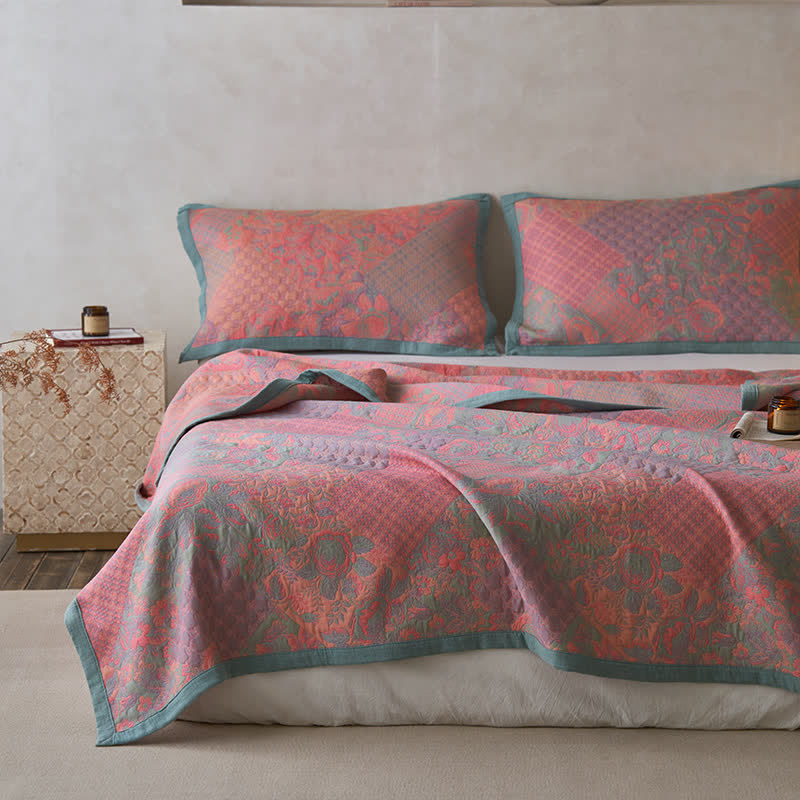 Couette de style rétro à motif floral en gaze de coton