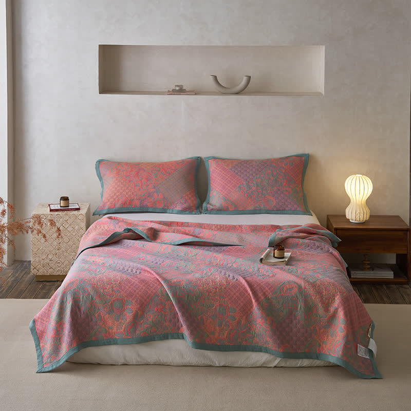 Couette de style rétro à motif floral en gaze de coton