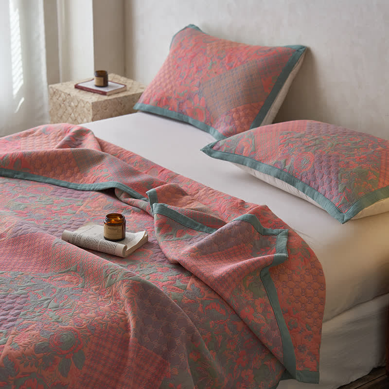 Couette de style rétro à motif floral en gaze de coton
