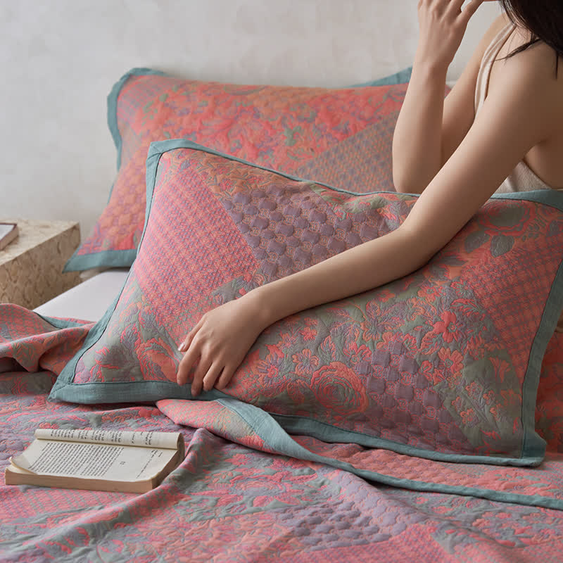 Couette de style rétro à motif floral en gaze de coton