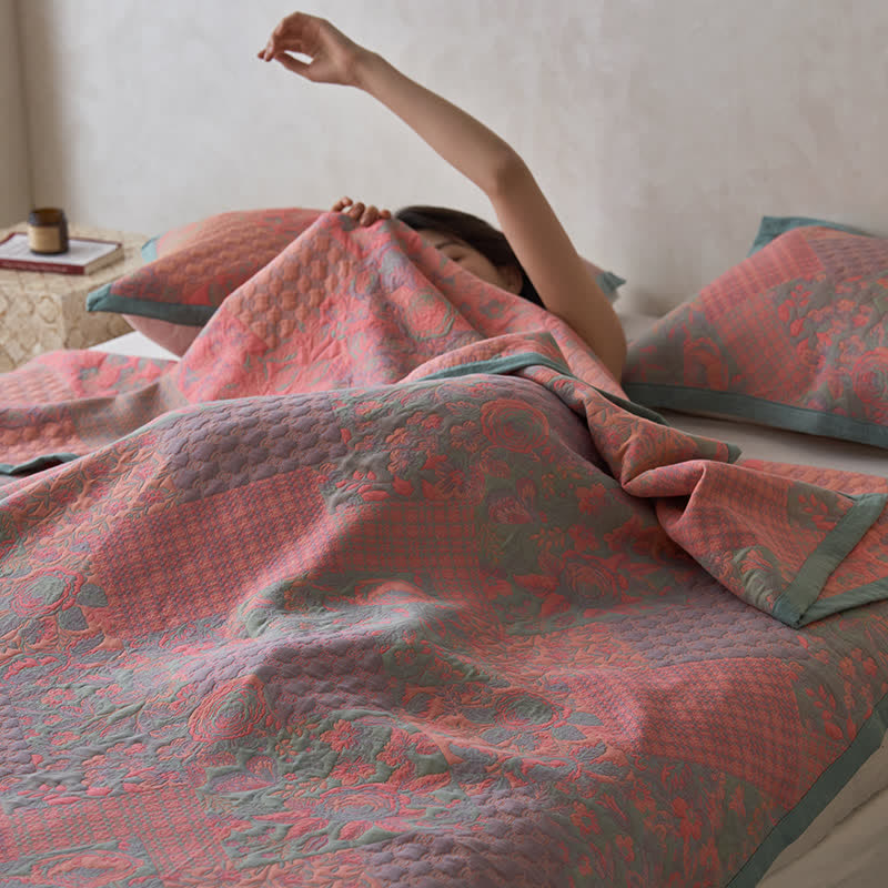 Couette de style rétro à motif floral en gaze de coton