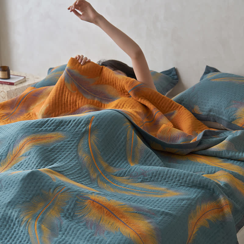Couette luxueuse et respirante en gaze de coton avec plumes