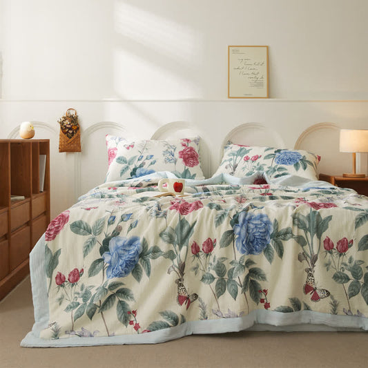 Couette luxueuse et douce en gaze de coton avec motif pivoine