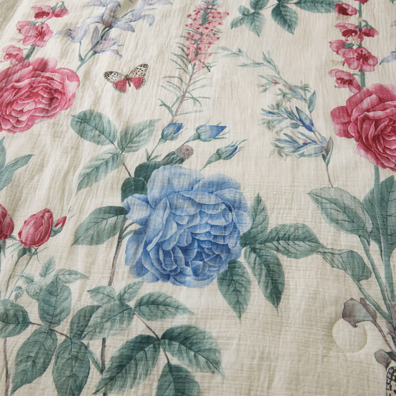 Couette luxueuse et douce en gaze de coton avec motif pivoine