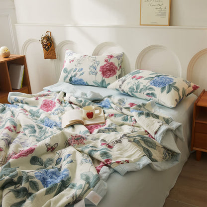 Couette luxueuse et douce en gaze de coton avec motif pivoine