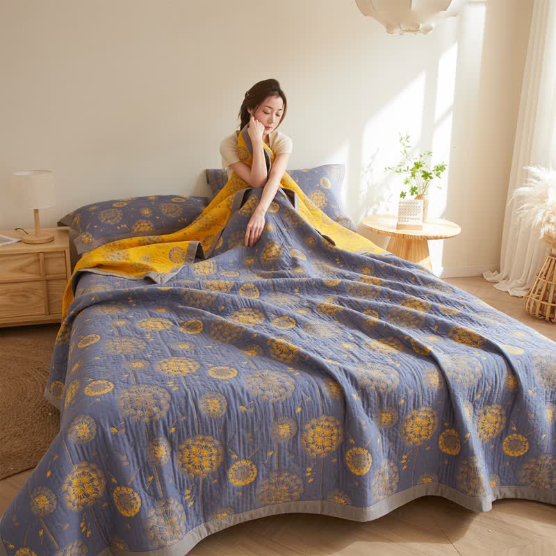 Couette douce et rustique en gaze de coton avec motif pissenlit
