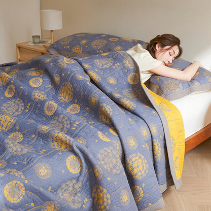 Couette douce et rustique en gaze de coton avec motif pissenlit