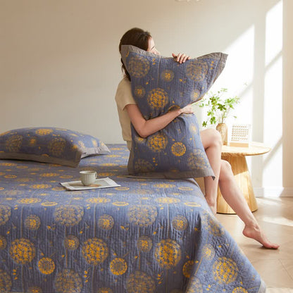 Couette douce et rustique en gaze de coton avec motif pissenlit