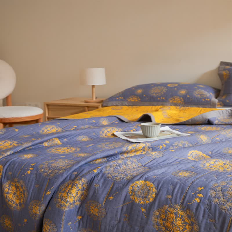 Couette douce et rustique en gaze de coton avec motif pissenlit