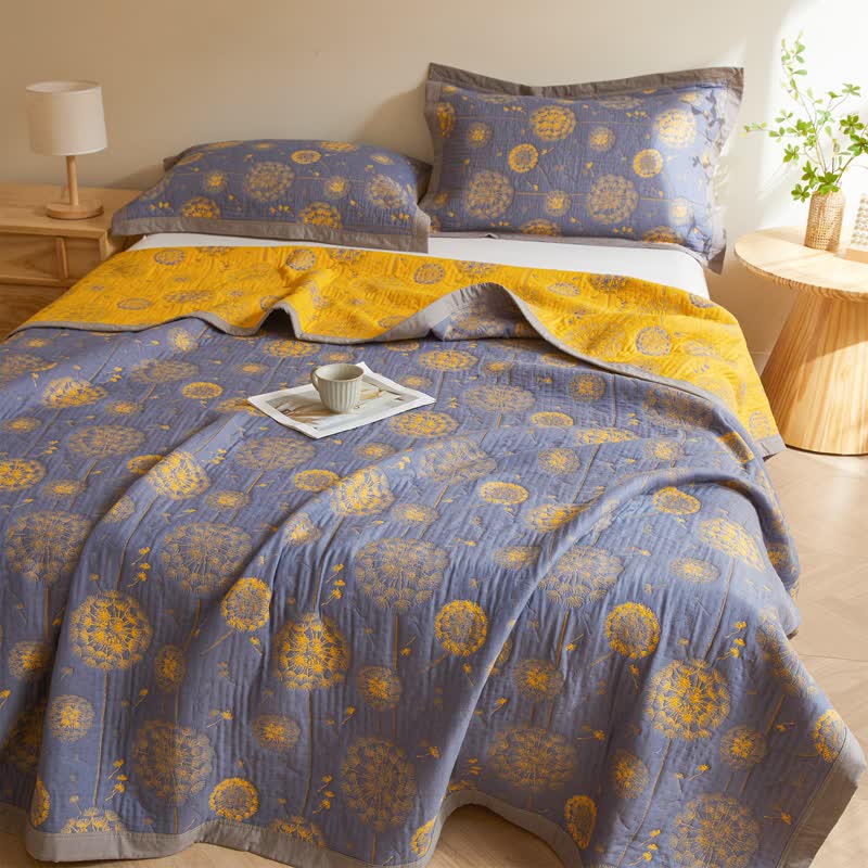 Couette douce et rustique en gaze de coton avec motif pissenlit