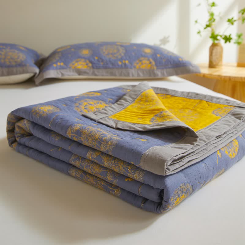 Couette douce et rustique en gaze de coton avec motif pissenlit