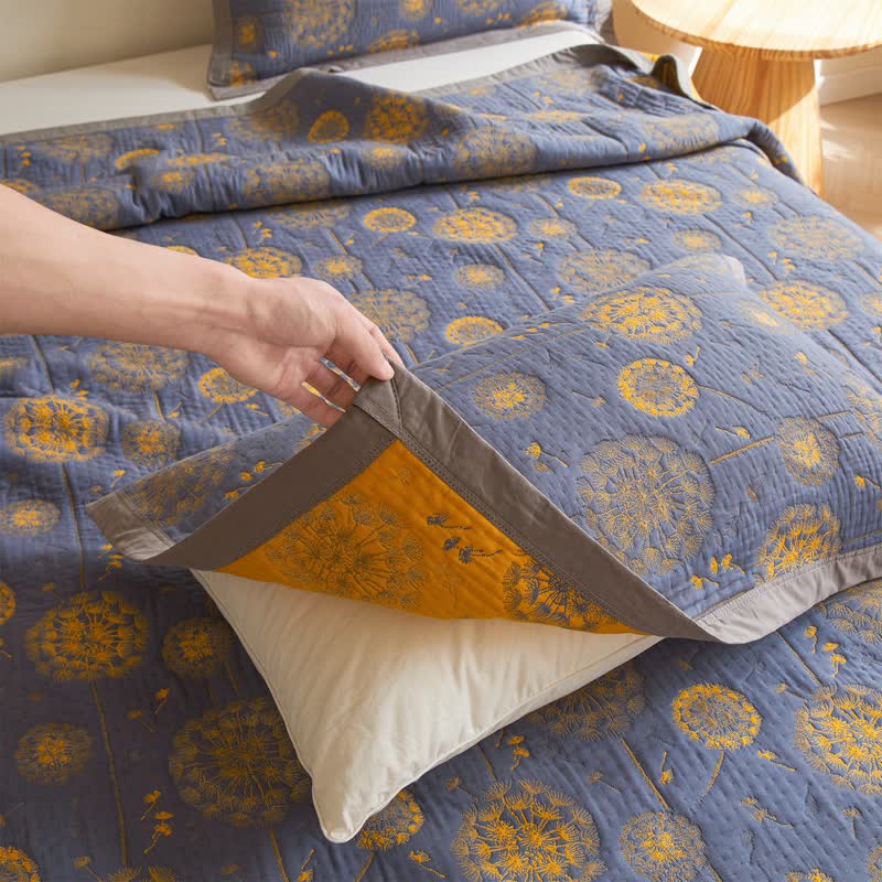 Couette douce et rustique en gaze de coton avec motif pissenlit