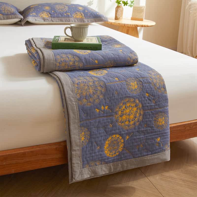 Couette douce et rustique en gaze de coton avec motif pissenlit