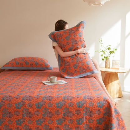 Couette en gaze de coton à trois couches avec fleurs en fleurs