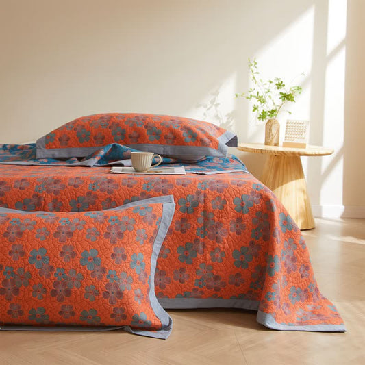 Couette en gaze de coton à trois couches avec fleurs en fleurs