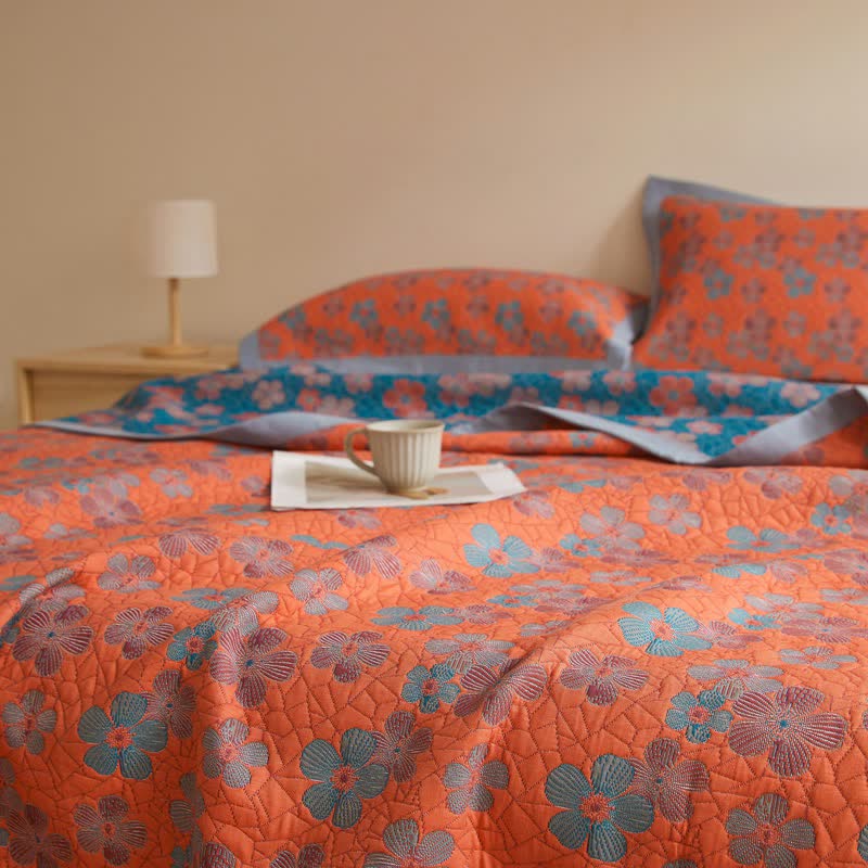 Couette en gaze de coton à trois couches avec fleurs en fleurs
