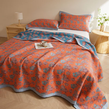 Couette en gaze de coton à trois couches avec fleurs en fleurs