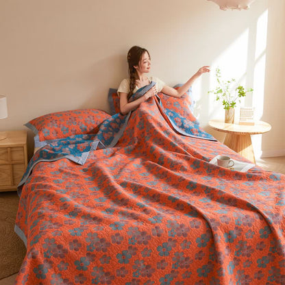 Couette en gaze de coton à trois couches avec fleurs en fleurs