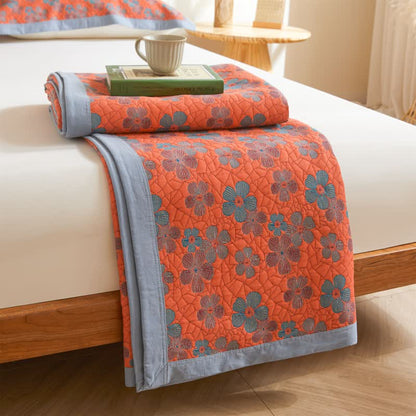 Couette en gaze de coton à trois couches avec fleurs en fleurs