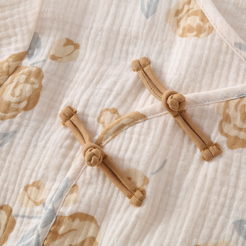 Ensemble pyjama rustique en gaze de coton à motif rose