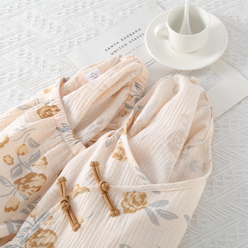 Ensemble pyjama rustique en gaze de coton à motif rose