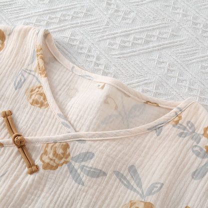 Ensemble pyjama rustique en gaze de coton à motif rose