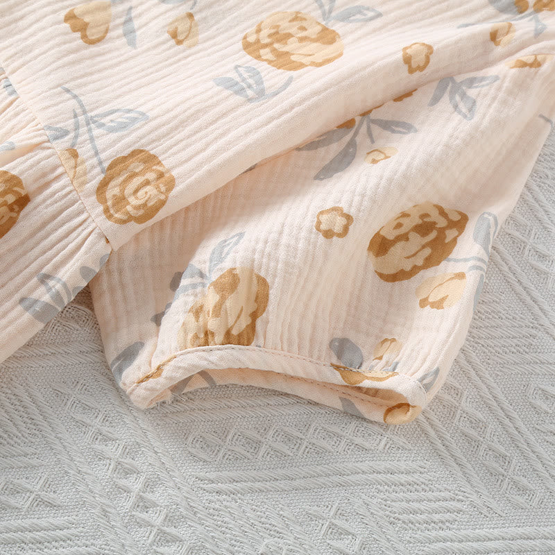 Ensemble pyjama rustique en gaze de coton à motif rose