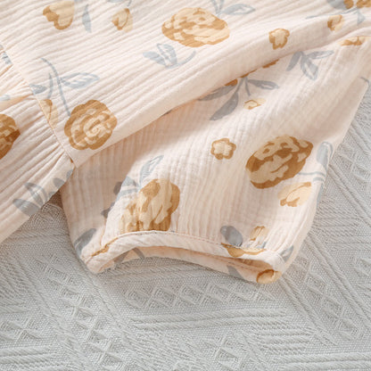 Ensemble pyjama rustique en gaze de coton à motif rose