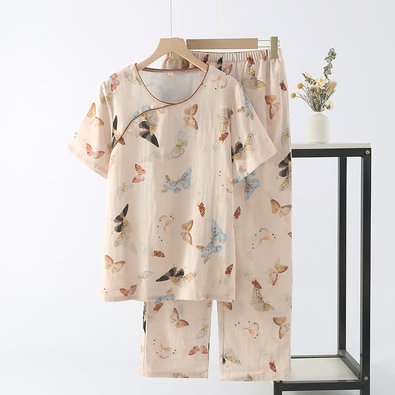 Ensemble de nuit en gaze de coton avec papillon coloré
