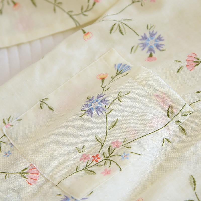 Ensemble pyjama kimono en gaze de coton fleuri
