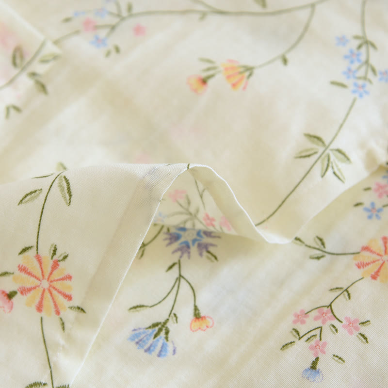 Ensemble pyjama kimono en gaze de coton fleuri