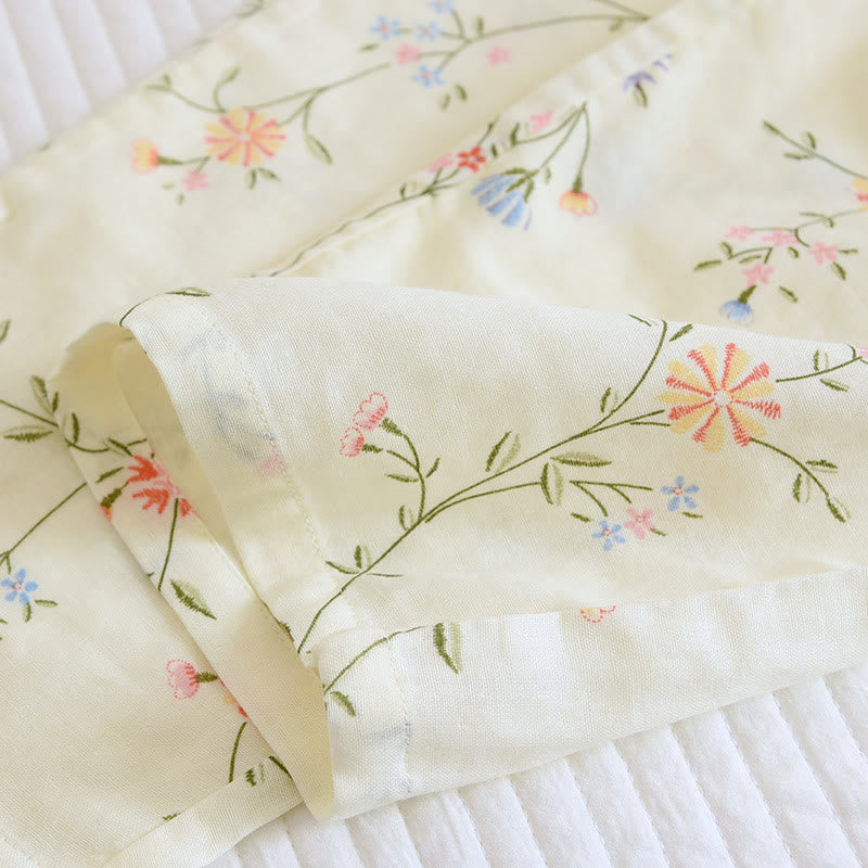 Ensemble pyjama kimono en gaze de coton fleuri