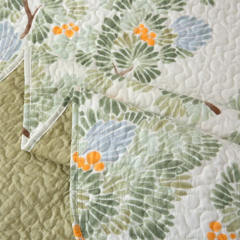 Linge de lit matelassé en pur coton avec un motif d'arbre rustique