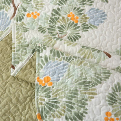 Linge de lit matelassé en pur coton avec un motif d'arbre rustique