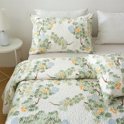 Linge de lit matelassé en pur coton avec un motif d'arbre rustique