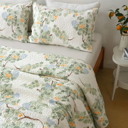 Linge de lit matelassé en pur coton avec un motif d'arbre rustique