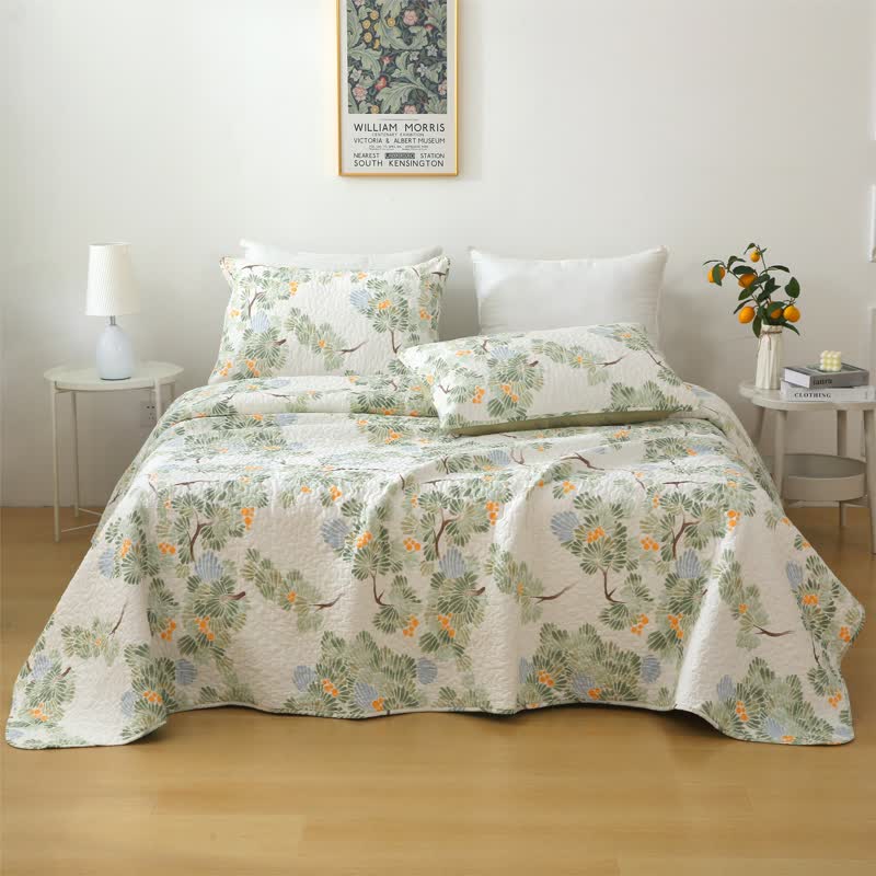 Linge de lit matelassé en pur coton avec un motif d'arbre rustique